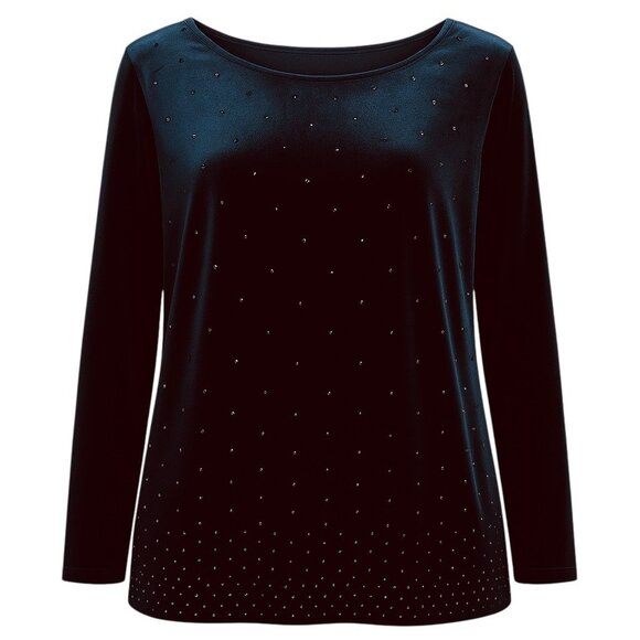 CHICO'S TRAVELERS Black Velvet Sequin Embellished Long Sleeve Top - Size XL - Picture 1 of 6